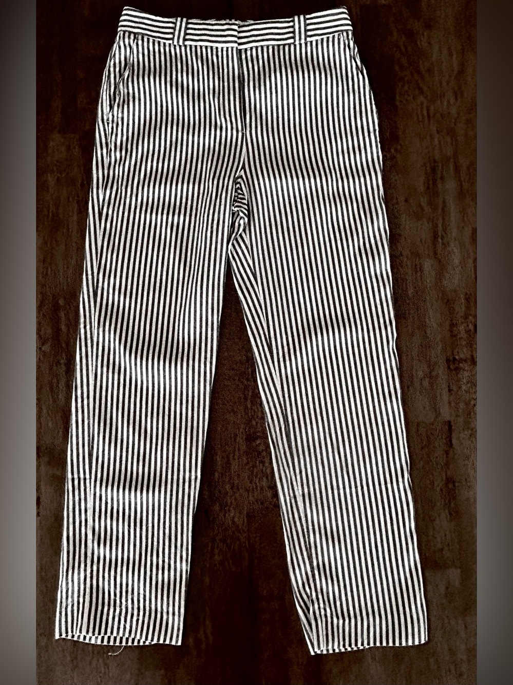 Women’s Massimo Dutti Gray and White Vertical Stripe Trousers